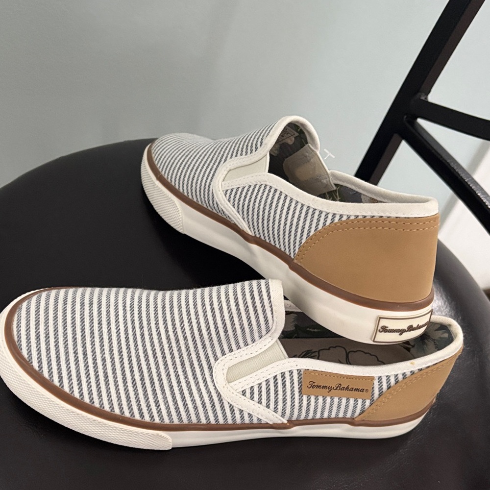 Tommy Bahama woman Slip-On Shoes - White and Tan Stripes